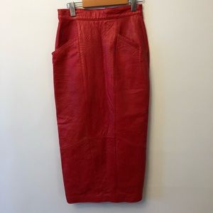 Vintage high waisted RED leather skirt with full zip back